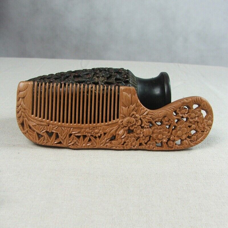 Handmade Comb Plum Blossoms Orchid Bamboo Chrysanthemum Carving Natural Pea U6Q7