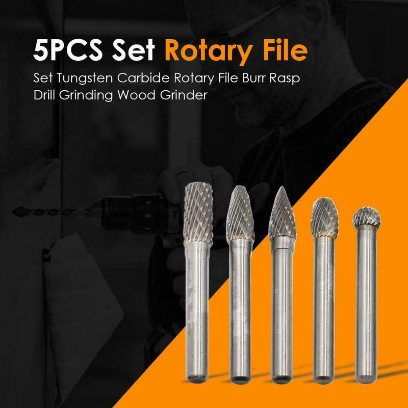 5pcs/set Tungsten Carbide Rotary File Burr Rasp Drill Grinding Wood Grinder A