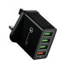 4 USB Travel Charger QC3.0 Quick Charging Charger UK Plug Adapter (Black) A