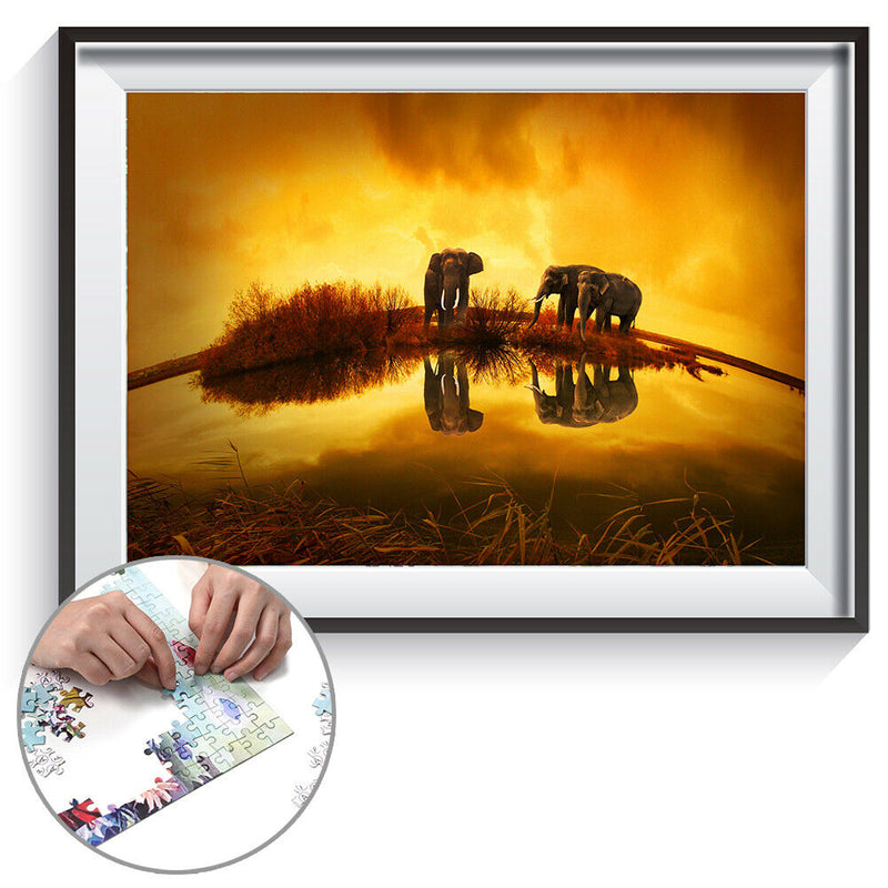 75x50cm 1000pcs Three Elephants Scene Jigsaw Puzzle Kids Assembling Games