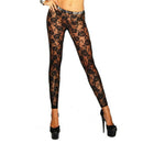 Womens Black Rose Vine Sheer Stretchy Floral Lace Leggings Tight Pencil Pants FT