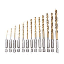 13Pc HSS Titanium Coated Drill Bit Set With 1/4inch Hex Shank L4S6