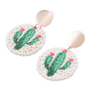 Fashion Jewelry Cactus Printed Braided Rattan Drop Earrings for Women T3Y8