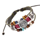 Punk Cowhide Rope Multilayer Alloy Wood Beads Unisex Adjustable Bracelet Gift