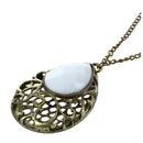 Hollow Water Drop Pendant Big Gem Stone Long Necklace,White