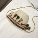 Women Tassel Coin Purse Diagonal Across The Shoulder Rattan Beach Bag(Khaki