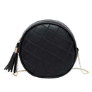 Pure Color Plaid Shoulder Handbags Women Round Tassel Crossbody Bag (Black)