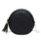 Pure Color Plaid Shoulder Handbags Women Round Tassel Crossbody Bag (Black)