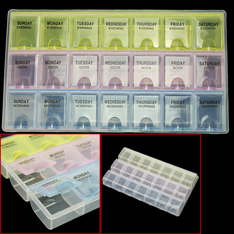 21 Grids 3 Times One Day Daily Weekly Medical Pills Storage-organizer Box Case