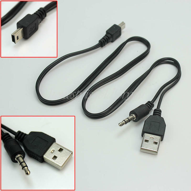51cm Length Mini 5 Pin Male to 3.5mm Aux + Standard USB Charging Audio Cable