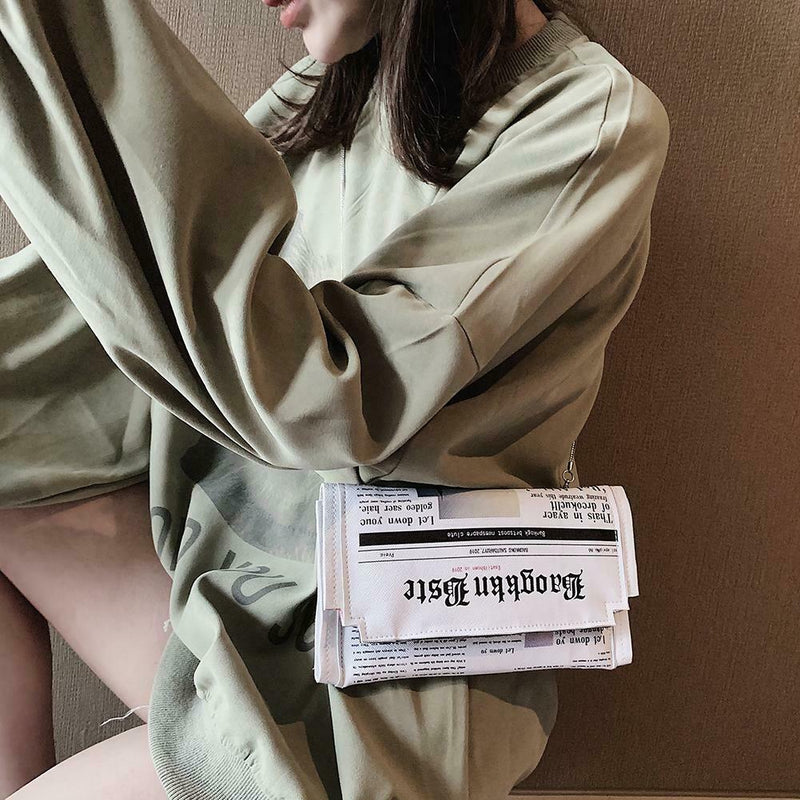 Women Crossbody Messenger Bag Newspaper Print Girls Clutches Shoulder Bag