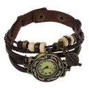 Retro Weave Wrap Around Leather Bracelet Lady Wrist Watch Quartz Watch (Cof A9N3