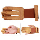 Handmade Brown PU Leather Three Finger Archery Glove Single Piece for Right Left