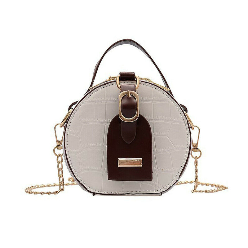 Mini Round Tote Shoulder Bag Women Leather Chain Messenger Purse (2 White)