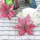 10pcs Glitter Flower Christmas Ornament Xmas Tree Pendant Decor (Rose Red)