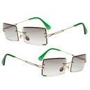 2Pack Stylish Rectangle Cut Rimless Sunglasses Tinted Lens Eyewear Shades Green
