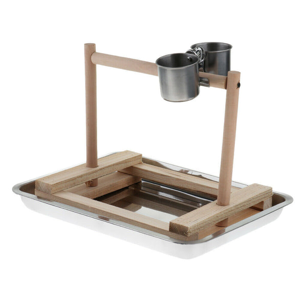 Stainless Steel Wood Parrot Activity Perch Stand