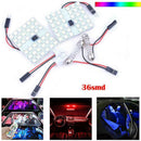 2Pcs/set Car Roof Dome Reading Light 5050 36 SMD RGB LED Lamp + Remote Cont I6G3