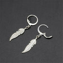 Men Women Stainless Steel Dangle Feather Ear Stud Hoop Earring Punk Pendant Cool