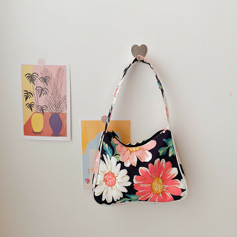 Summer Fashion Retro Daisy Print Handbag Zipper Women Armpit Shoulder Bag A