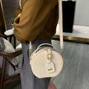Women Round Shoulder Bag Alligator PU Circle Zip Crossbody Handbag (Beige)
