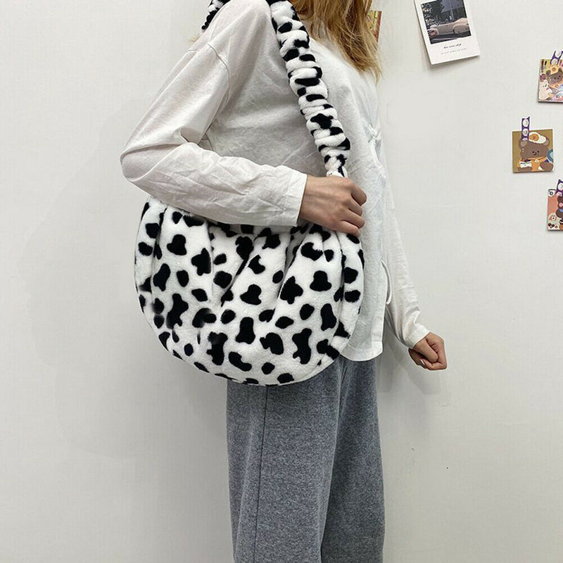 Fashion Pleated Dumplings Women Handbags Cow Printed Big Capacity Messenger Bags