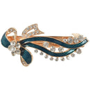 Rhinestone detailing turquoise-green metal leaves barrette X8Y9