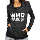 Autumn Pile Collar Letter Print Pullover Women Long Sleeve Tops (Black M)