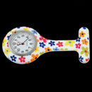 Colored flower pattern Silicone Nurses Brooch Tunic Fob Pocket Watch Stainl E6Y7