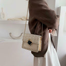 Fashion Woolen Messenger Bags Women Leather Retro Shoulder Handbag (White) A