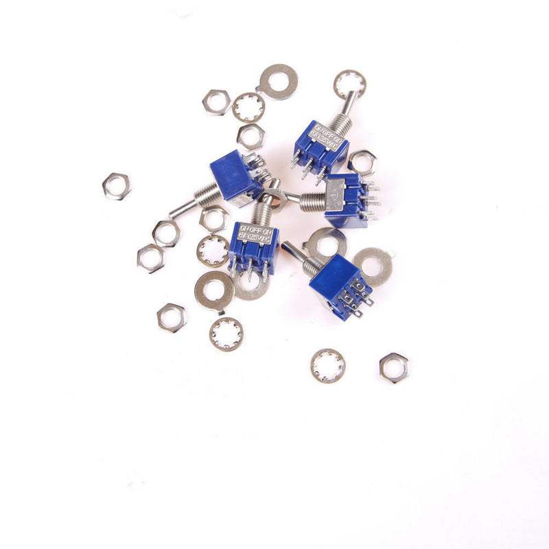 5Pcs 6Pin 3Position ON-OFF-ON DPDT Latching Toggle Switch AC 125V/6A E JcJ Gn