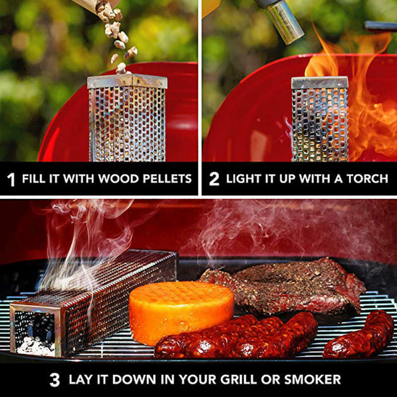 12" Tube Smoker Heavy Duty Stainless Steel Wood Chip Smoking Box Wood Pellet X