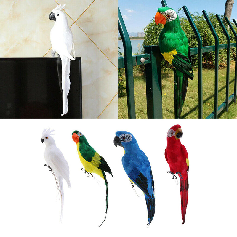 Set of 4 Feathered Realistic Parrot Home Garden Birds Decor Ornament