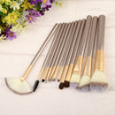 Professional 12pcs Cosmetic Makeup Powder Blush Brush Set With Leather Bag A