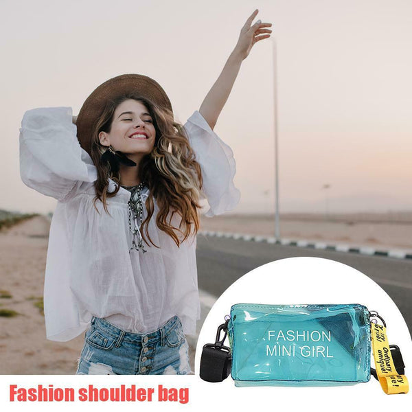 Women Clear Transparent PVC Jelly Printed Crossbody Shoulder Bags (Blue) A#S