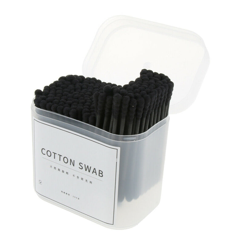 Wooden Charcoal Cotton Swabs - 200 Pack - Double Sided Tips Sticks for Makeup,