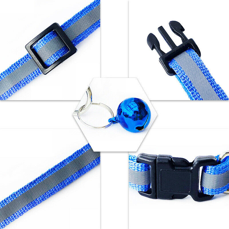 Adjustable Reflective Pet Collar Safety Release Buckle with Bell for Cat Do A7M1