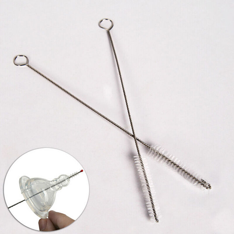 2pcs NEW STAINLESS STEEL DRINKING STRAW CLEANER BRUSH REUSABLE WASHABLE AC24