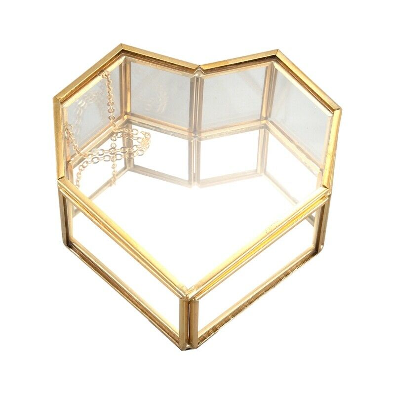 Flip Love Heart Shaped Geometric Glass Jewelry Box Glass Ring Box Exquisite T6N3