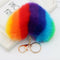 Rainbow Heart Fluffy Ball Keychain Car Key Ring Holder Bag Charm Ornament