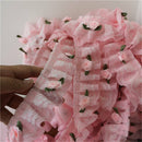 1 Yard/91cm 5cm Pink Rose Flower Ruffle Lace Trim Chiffon Pleated Ribbon Crafts
