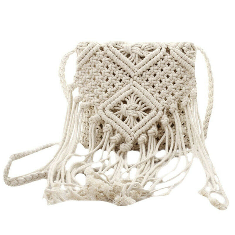 Fringe Tassel Crossbody Shoulder Bag Woven Handmade Boho Beach Travel Handb N5T3