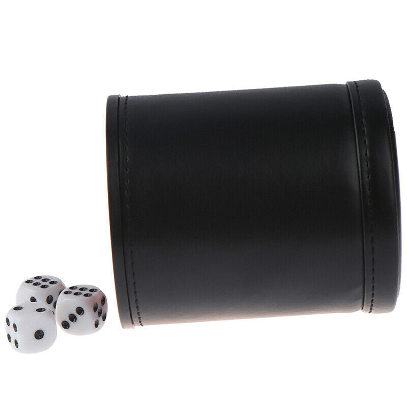 1PC Black/Red Leather Dice Cup Felt Lining Quiet Shaker for Playing Dice Game