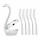 Stainless Steel Dinnerware Set For Dessert Fruit Forks Swan Base Holder IKF