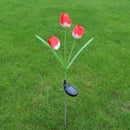 3 Heads Solar Power LED Simulation Tulip Light Garden Landscape Lamp (Red) A