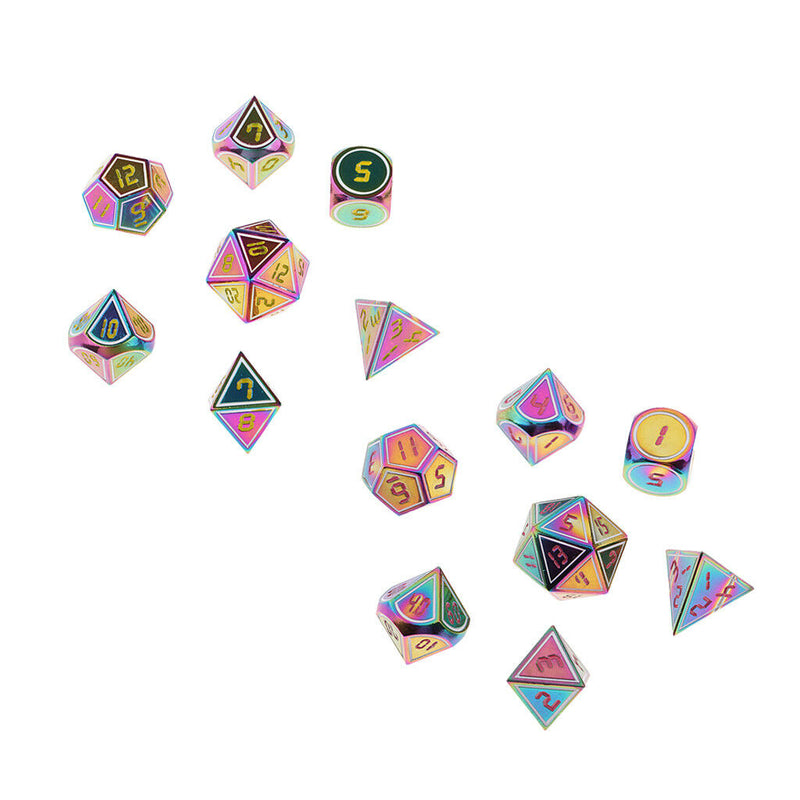 7x Rainbow Metal Dices for Role Playing Board Game D4-D20 14mm/0.55'' Gift A