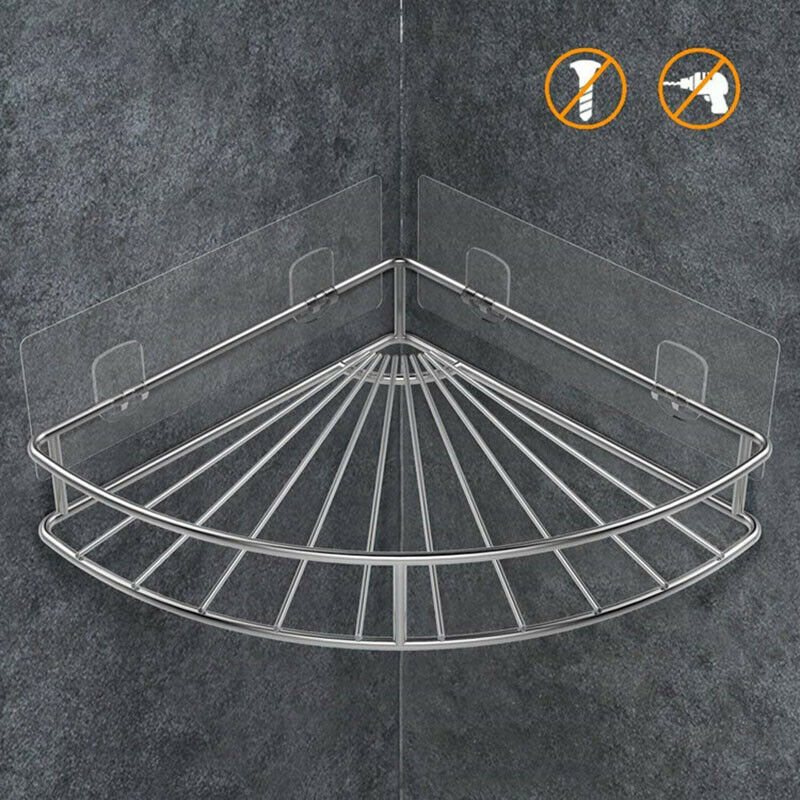 Corner Shelf Bathroom Adhesive Shower Caddy Basket Wall Mounted Storage Org O3U9