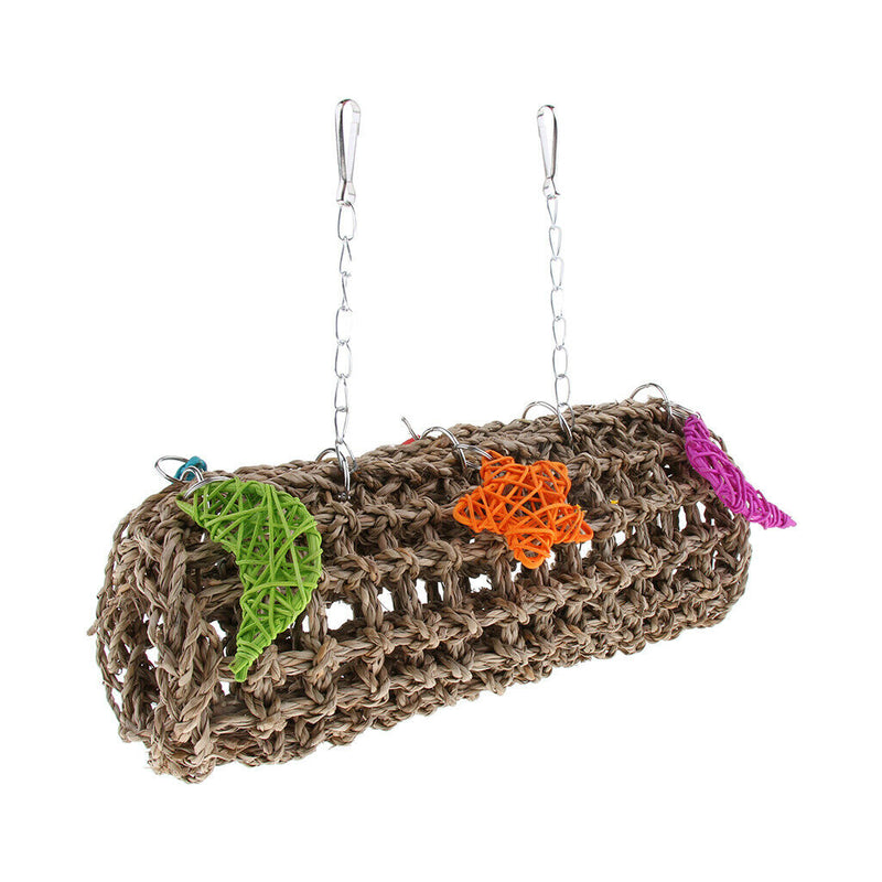 Parrot Tunnel Hammock Swing Toys Natural Straw Hamster Guinea Pig Activity Tube