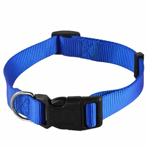 Adjustable Nylon Dog Puppy Collar with Buckle and Clip for Lead (M, Blue)