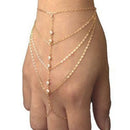 Women Cuff Bracelet Hand Harness Punk Multilayer Tassels Chain Link Ring FT